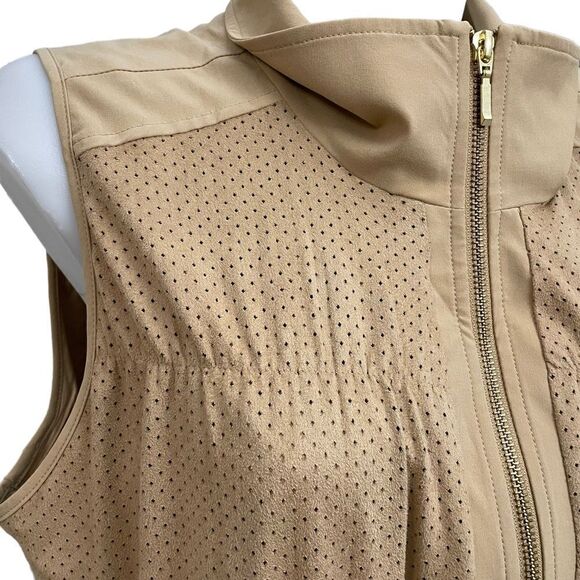 Zenergy by Chico’s Faux Suede Vest Perforated‎ Full Zip Camel Brown sz 2 (large) - Picture 4 of 11